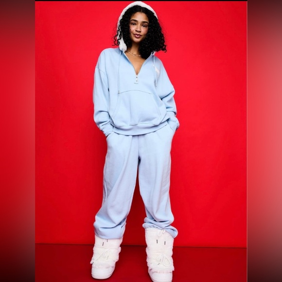 Victoria’s Secret Pink Icy Blue Campus Fleece Oversized Sweatpants Jogger Pants - Picture 3 of 6